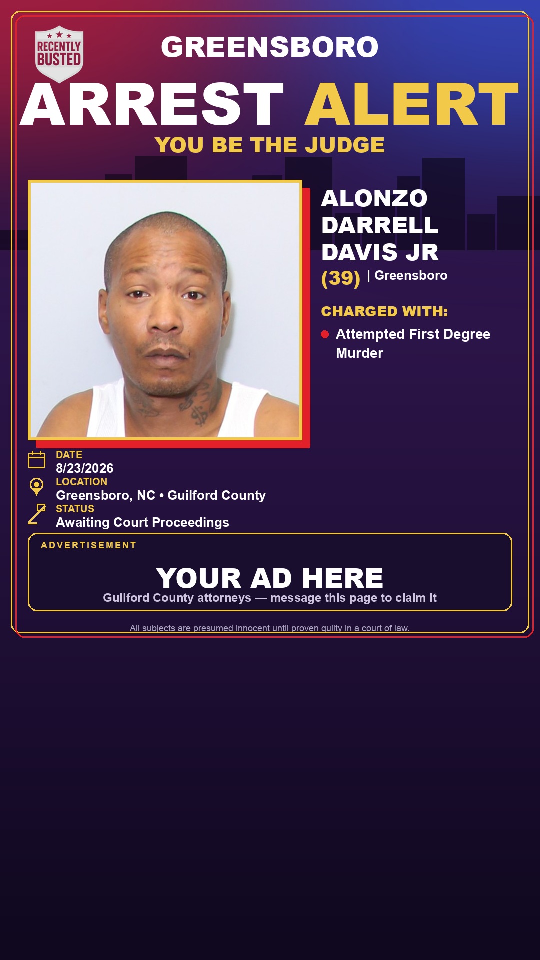 Arrest report - ALONZO DARRELL DAVIS JR