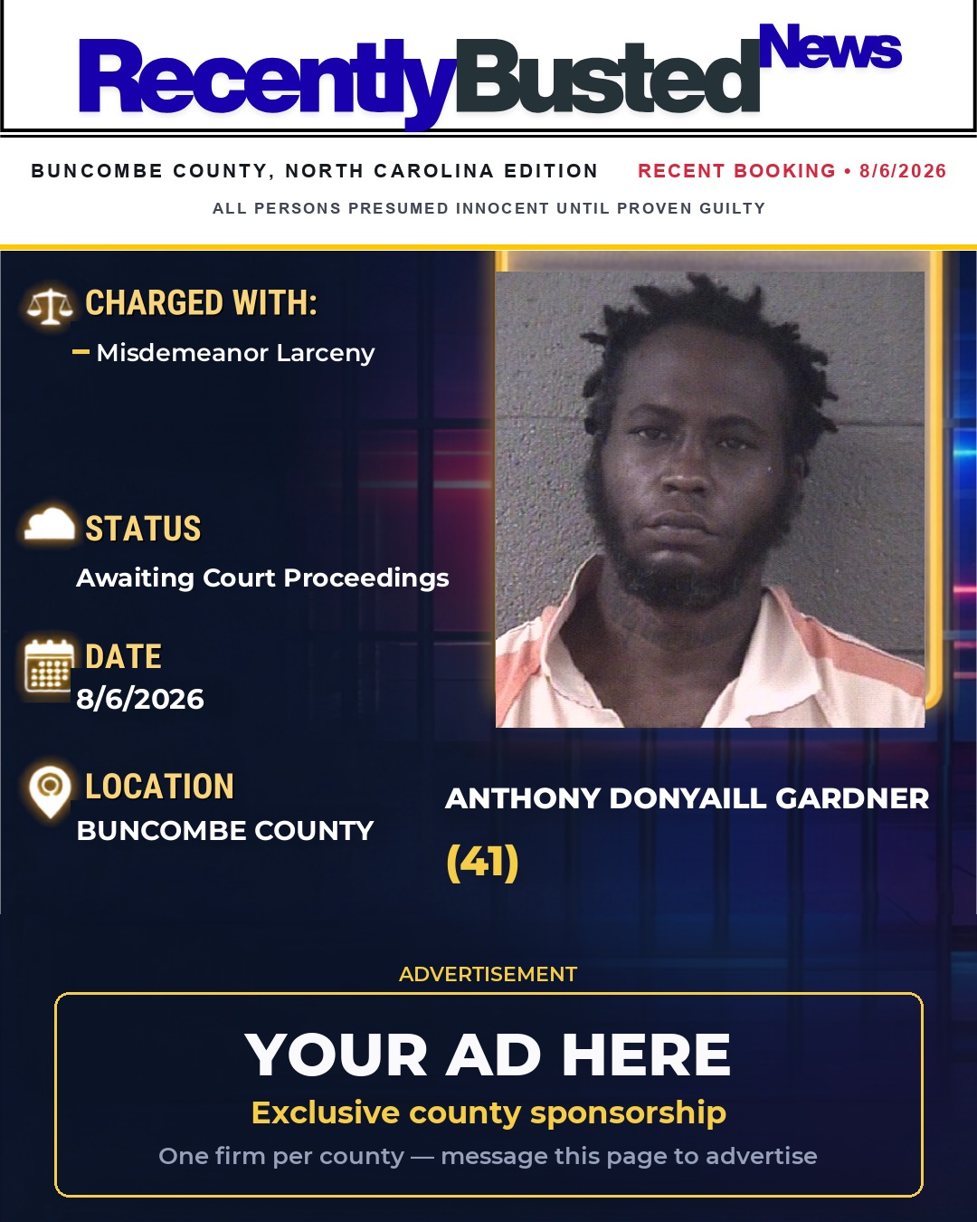 Arrest report - ANTHONY DONYAILL GARDNER