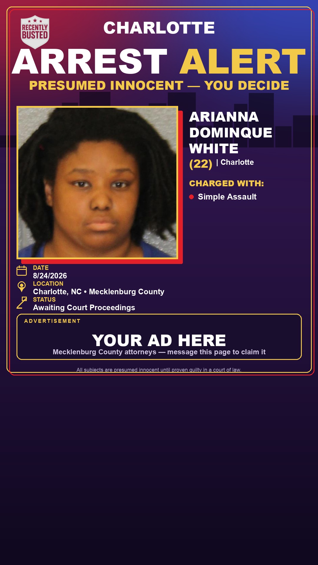 Arrest report - ARIANNA DOMINQUE WHITE