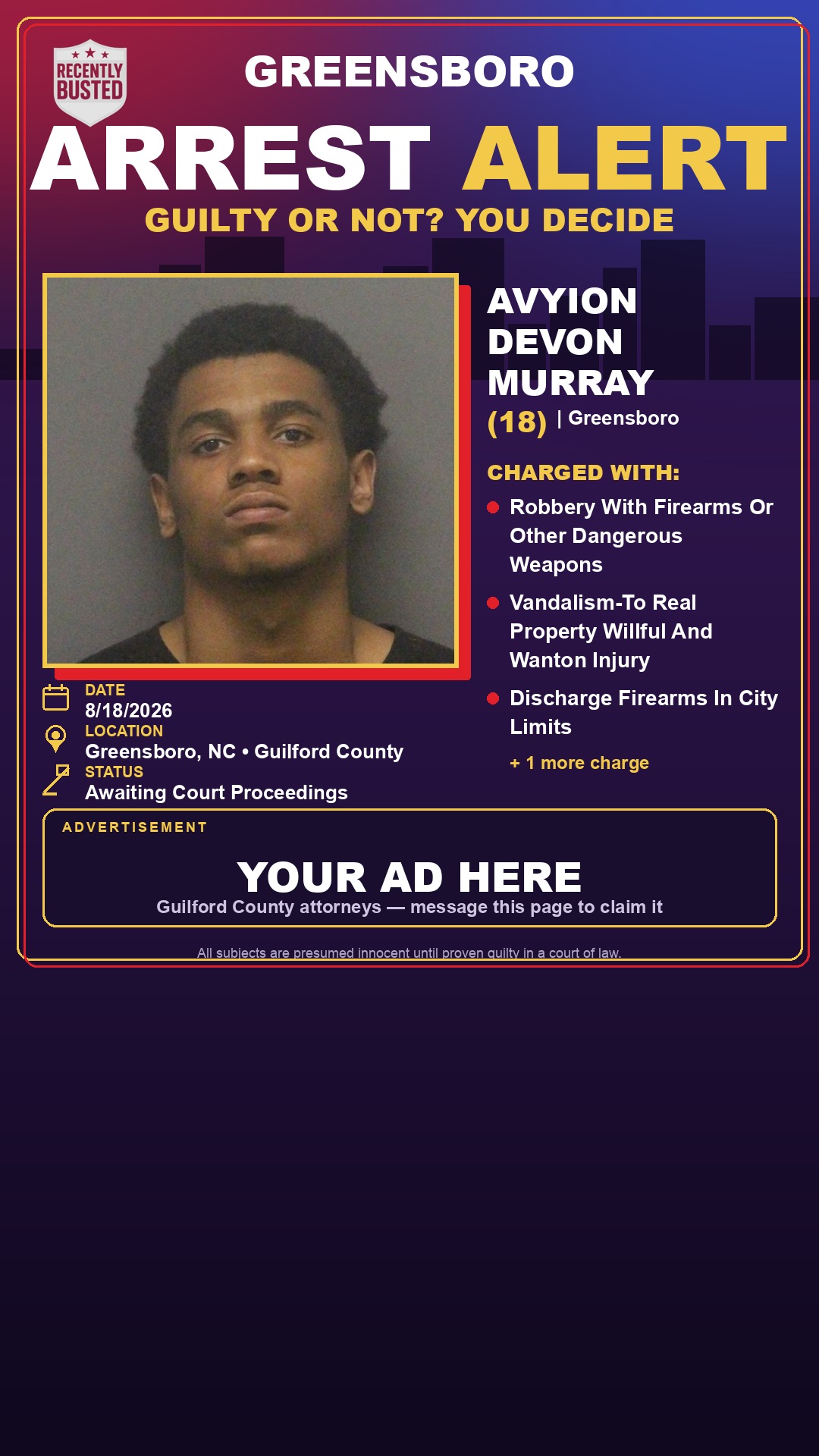 Arrest report - AVYION DEVON MURRAY