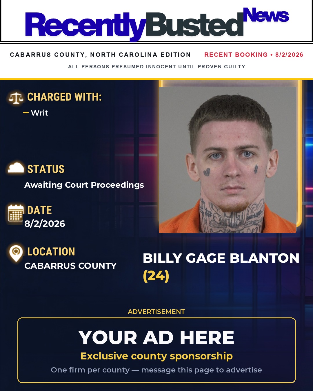 Arrest report - BILLY GAGE BLANTON