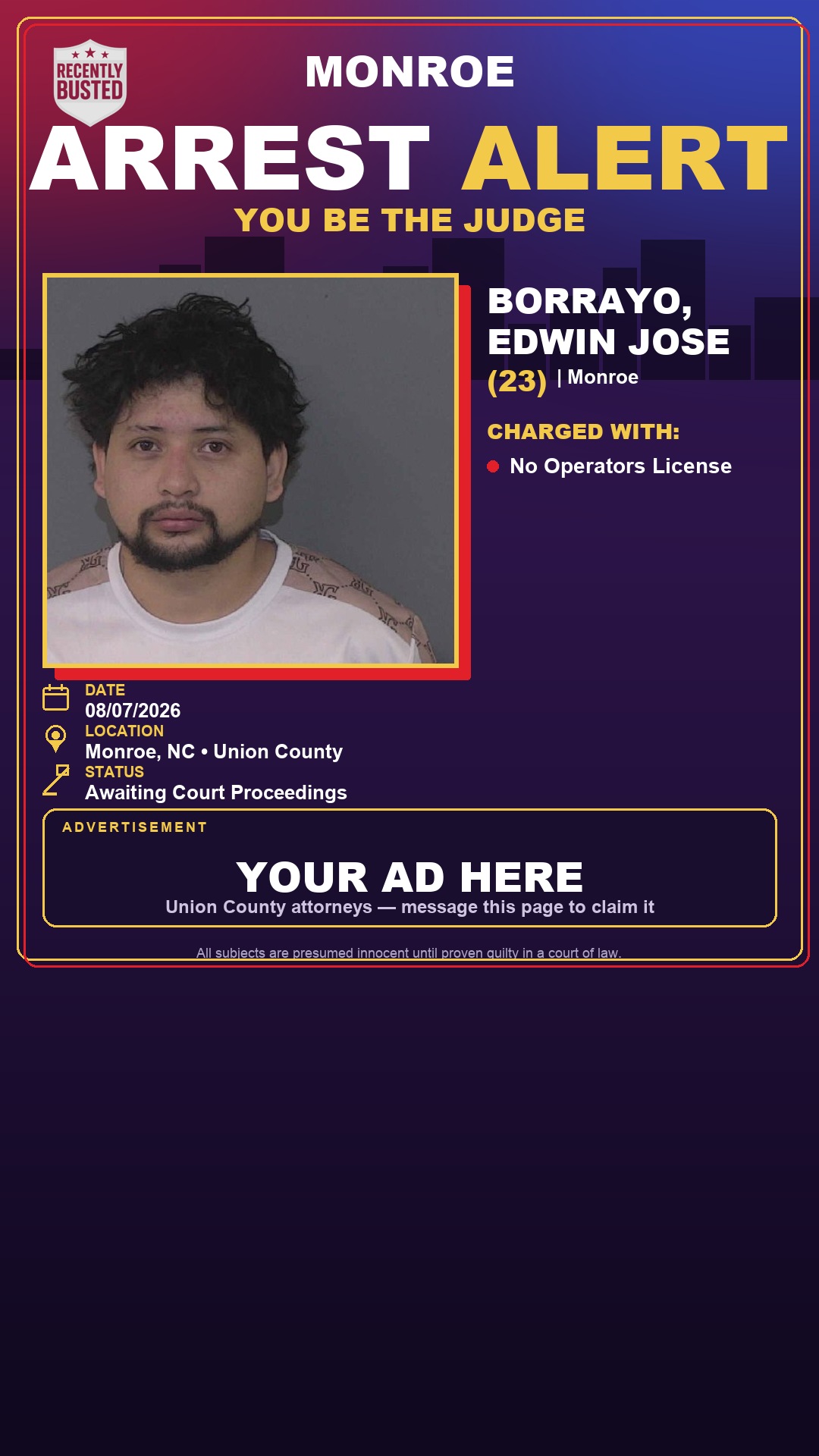 Arrest report - BORRAYO, EDWIN JOSE