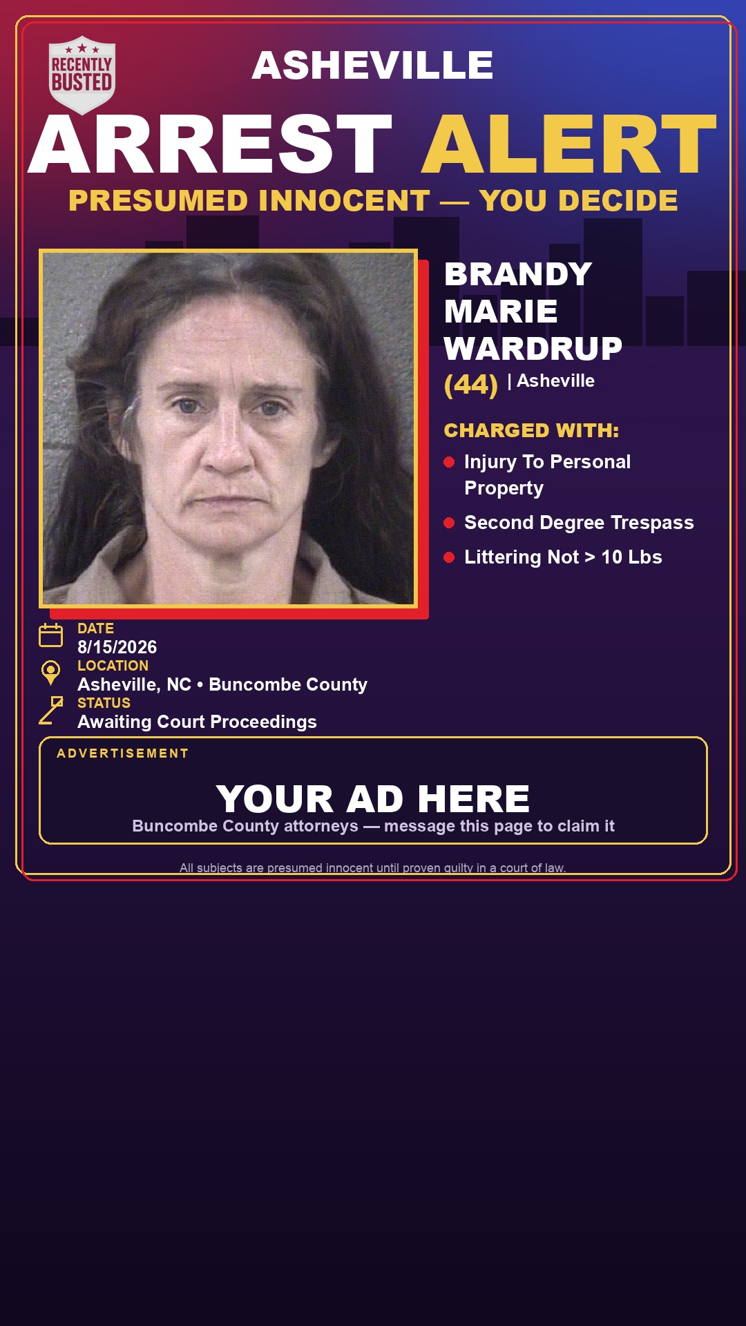 Arrest report - BRANDY MARIE WARDRUP