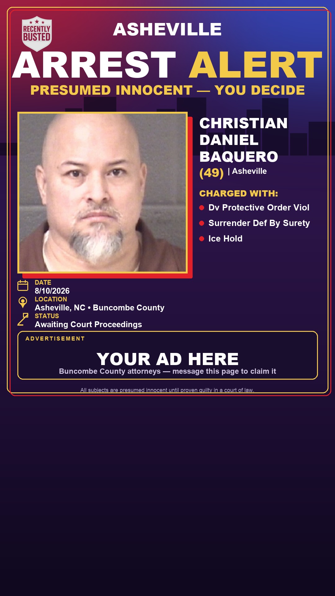 Arrest report - CHRISTIAN DANIEL BAQUERO