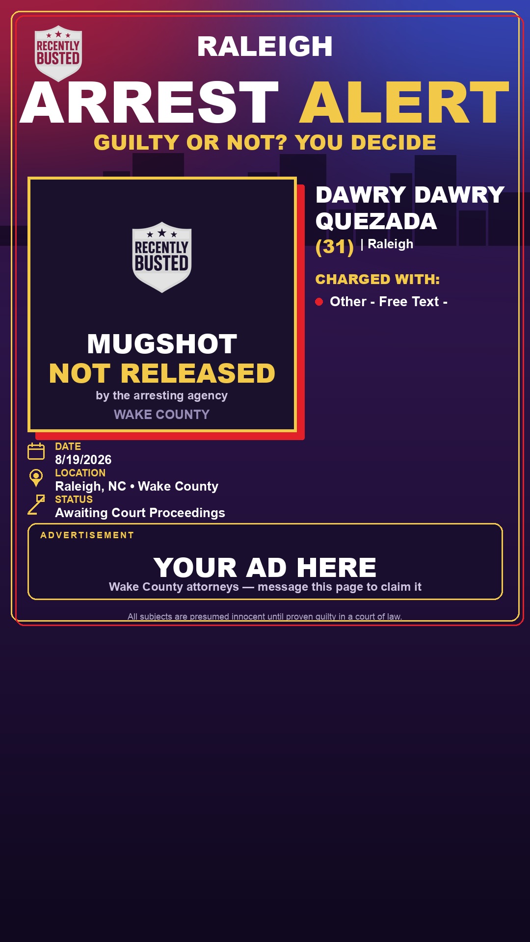 Arrest report - DAWRY DAWRY QUEZADA