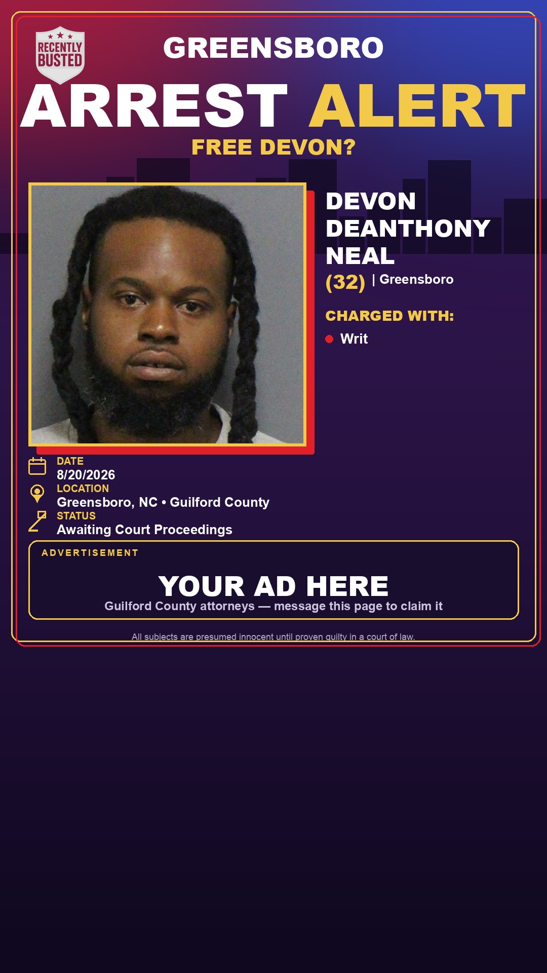 Arrest report - DEVON DEANTHONY NEAL