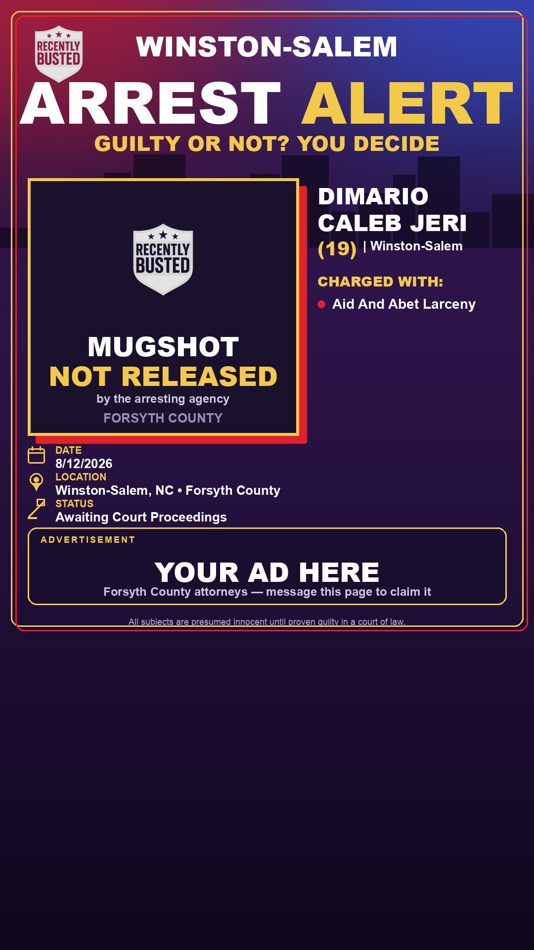 Arrest report - DIMARIO CALEB JERI