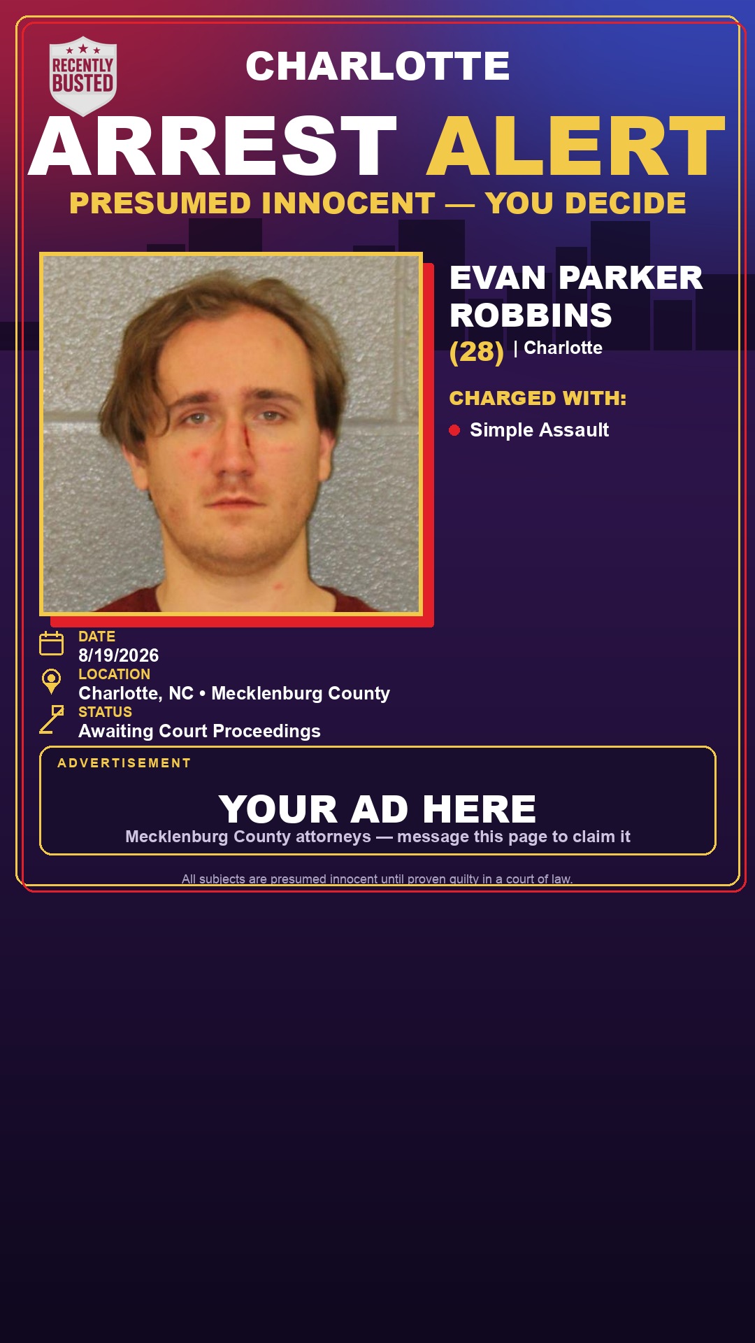 Arrest report - EVAN PARKER ROBBINS