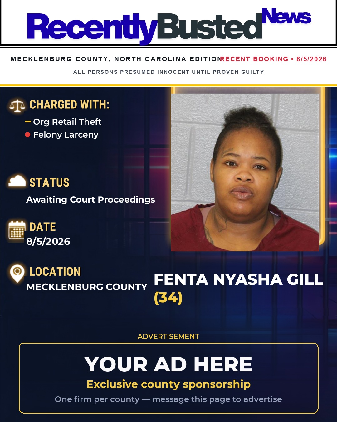 Arrest report - FENTA NYASHA GILL