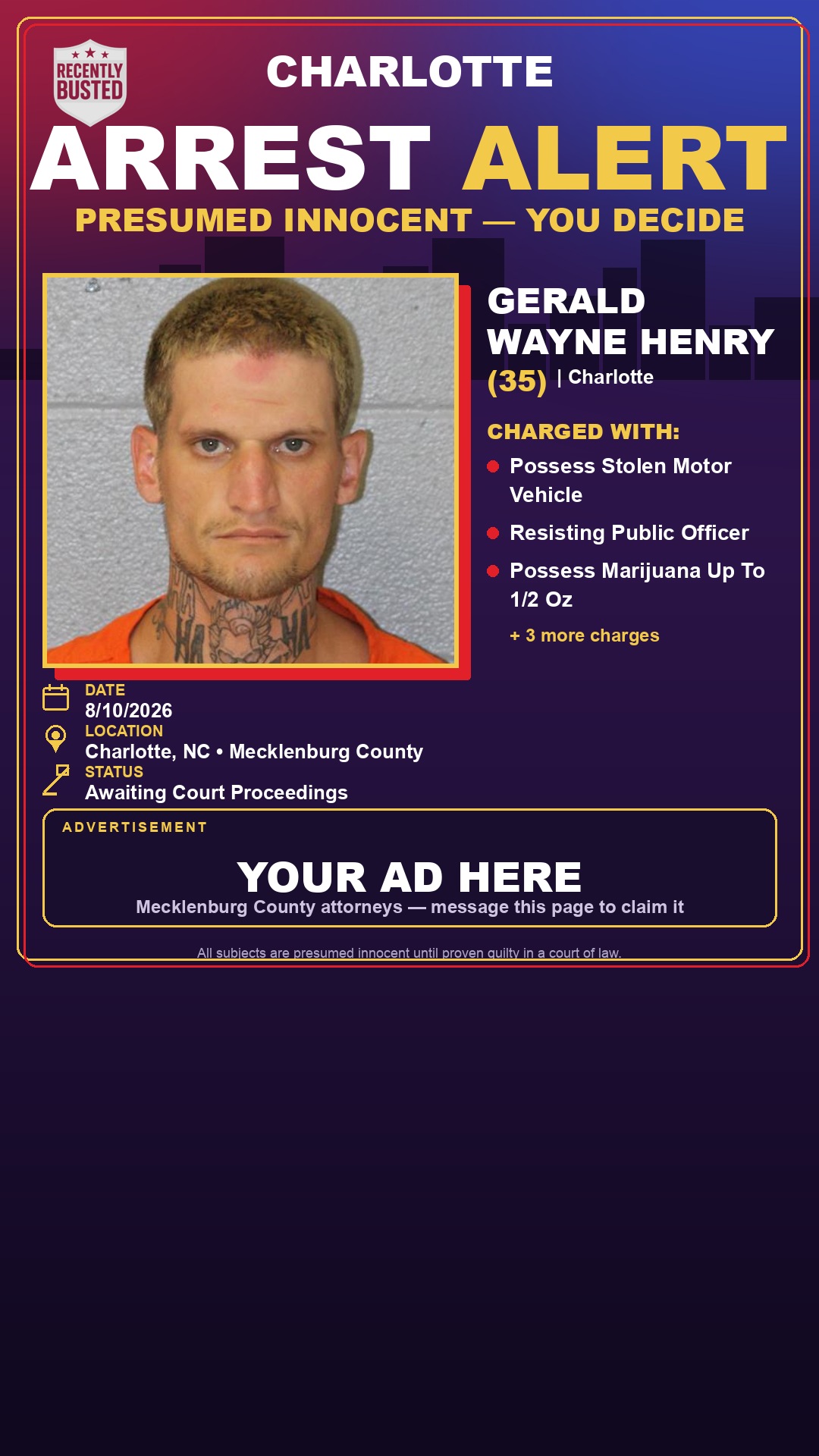 Arrest report - GERALD WAYNE HENRY
