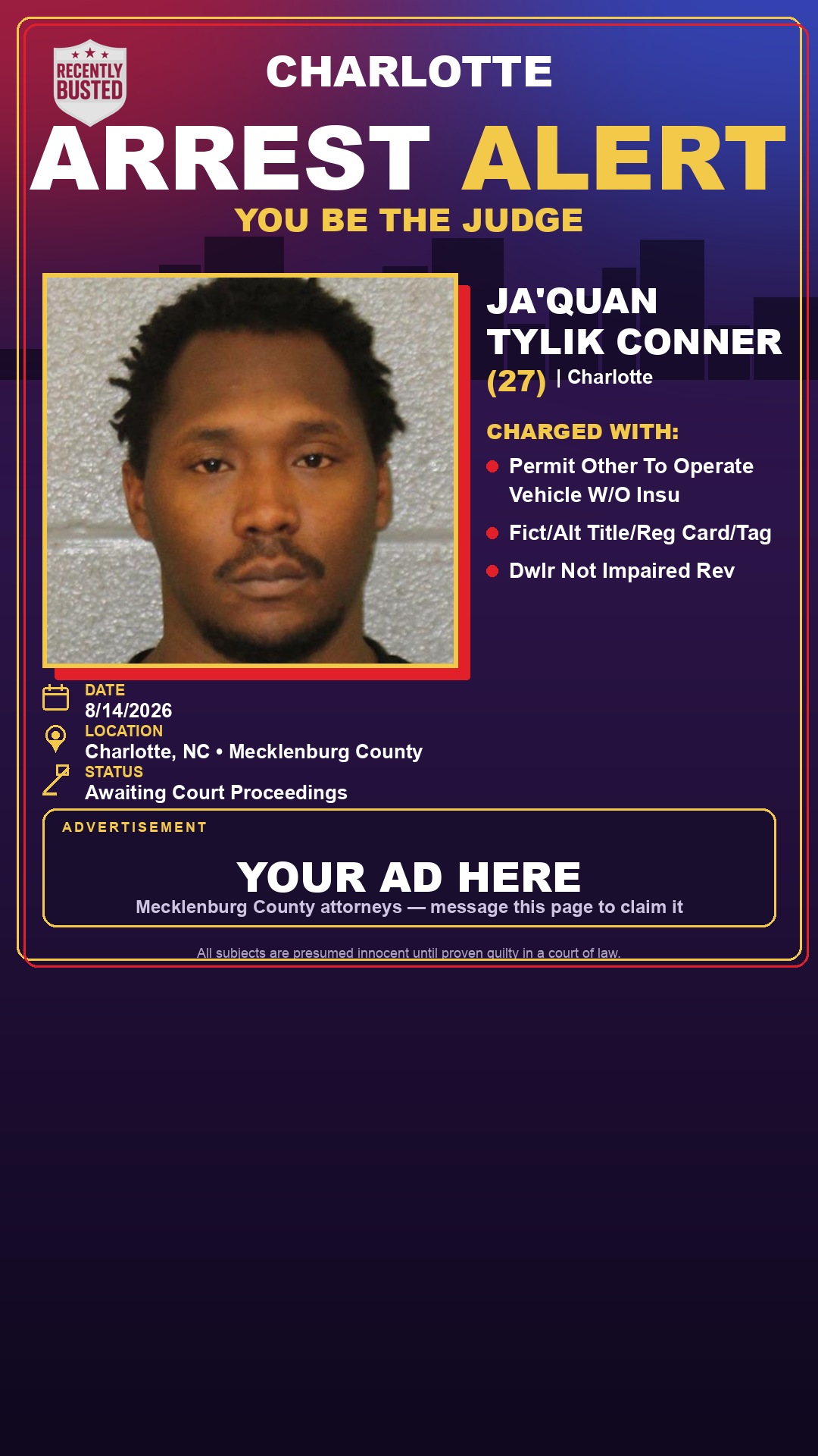 Arrest report - JA'QUAN TYLIK CONNER