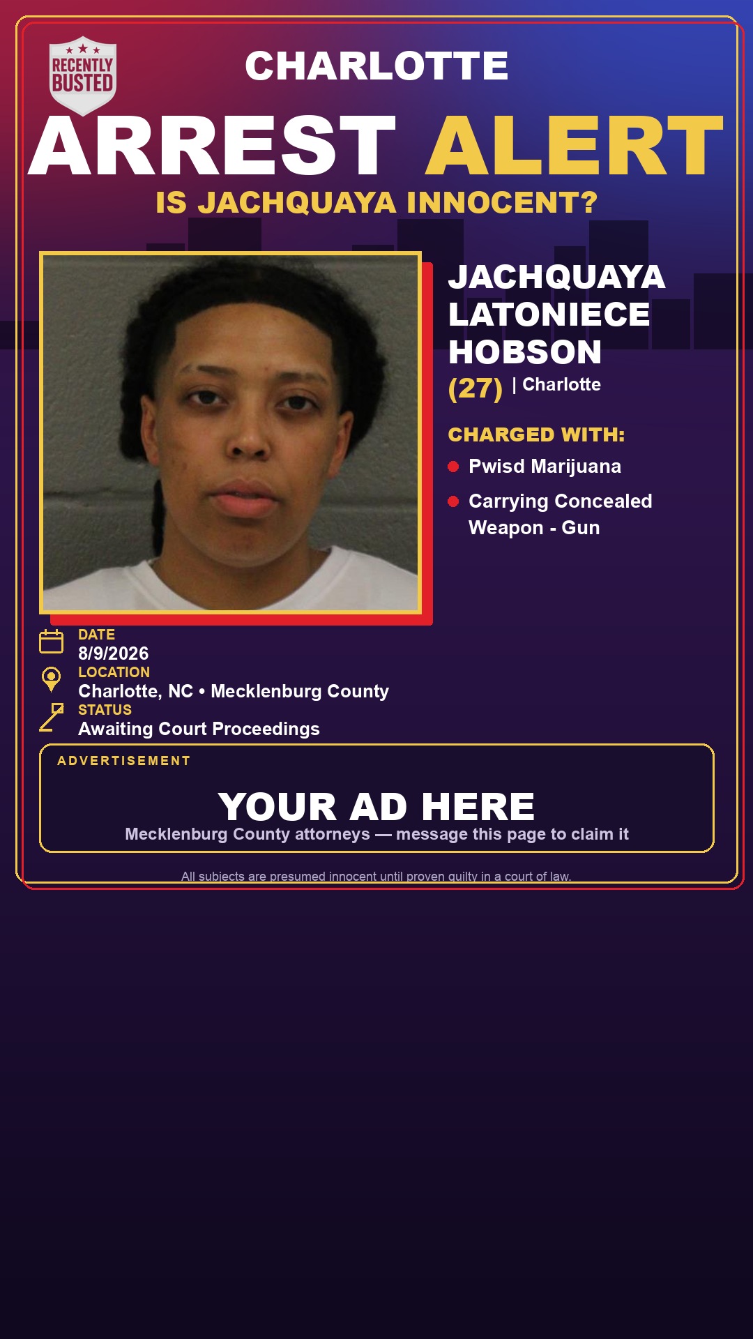 Arrest report - JACHQUAYA LATONIECE HOBSON