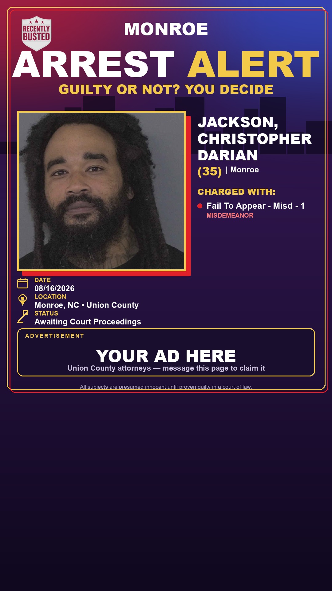Arrest report - JACKSON, CHRISTOPHER DARIAN