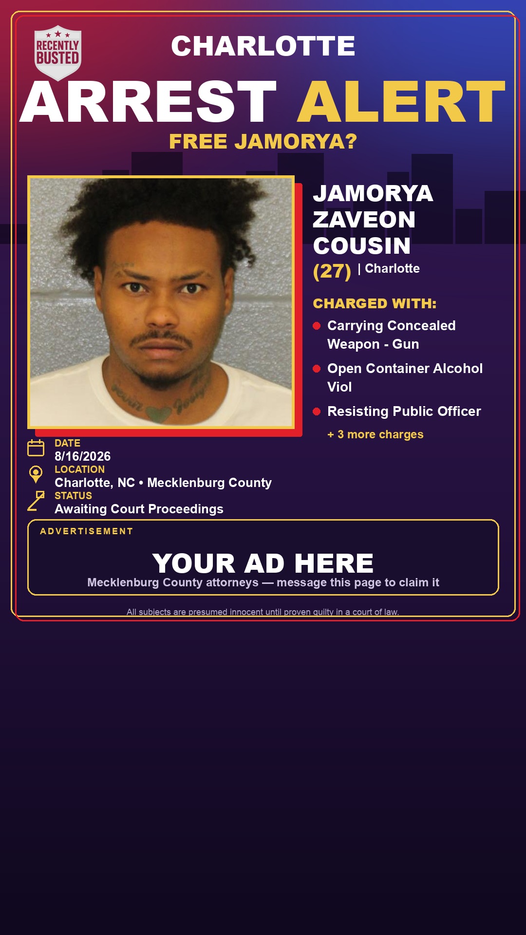 Arrest report - JAMORYA ZAVEON COUSIN