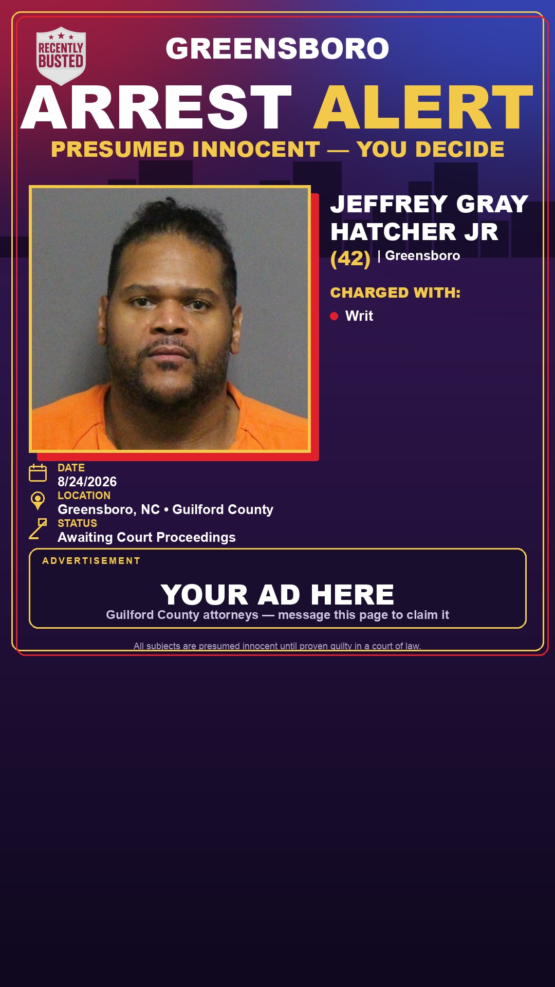 Arrest report - JEFFREY GRAY HATCHER JR