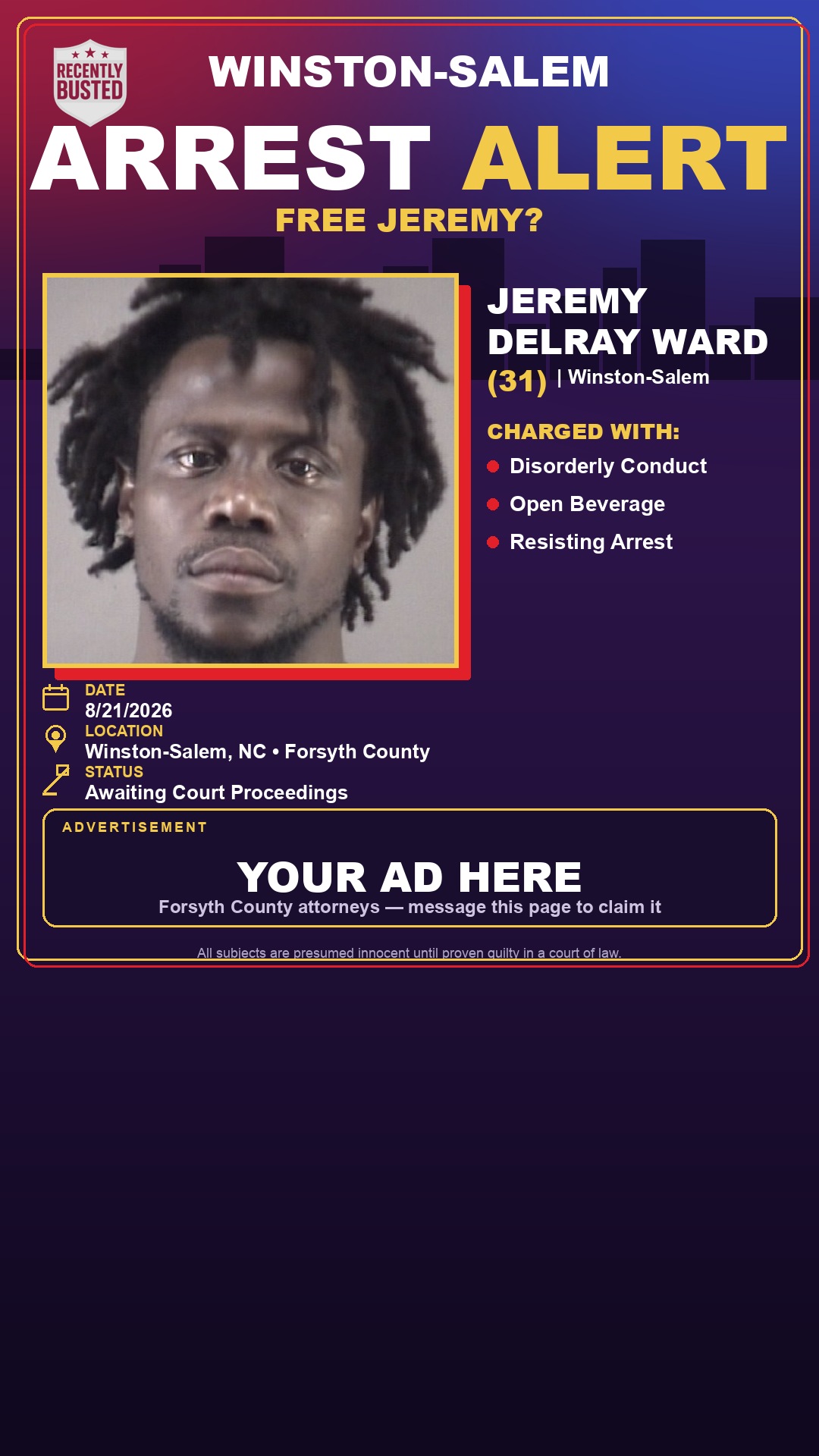 Arrest report - JEREMY DELRAY WARD