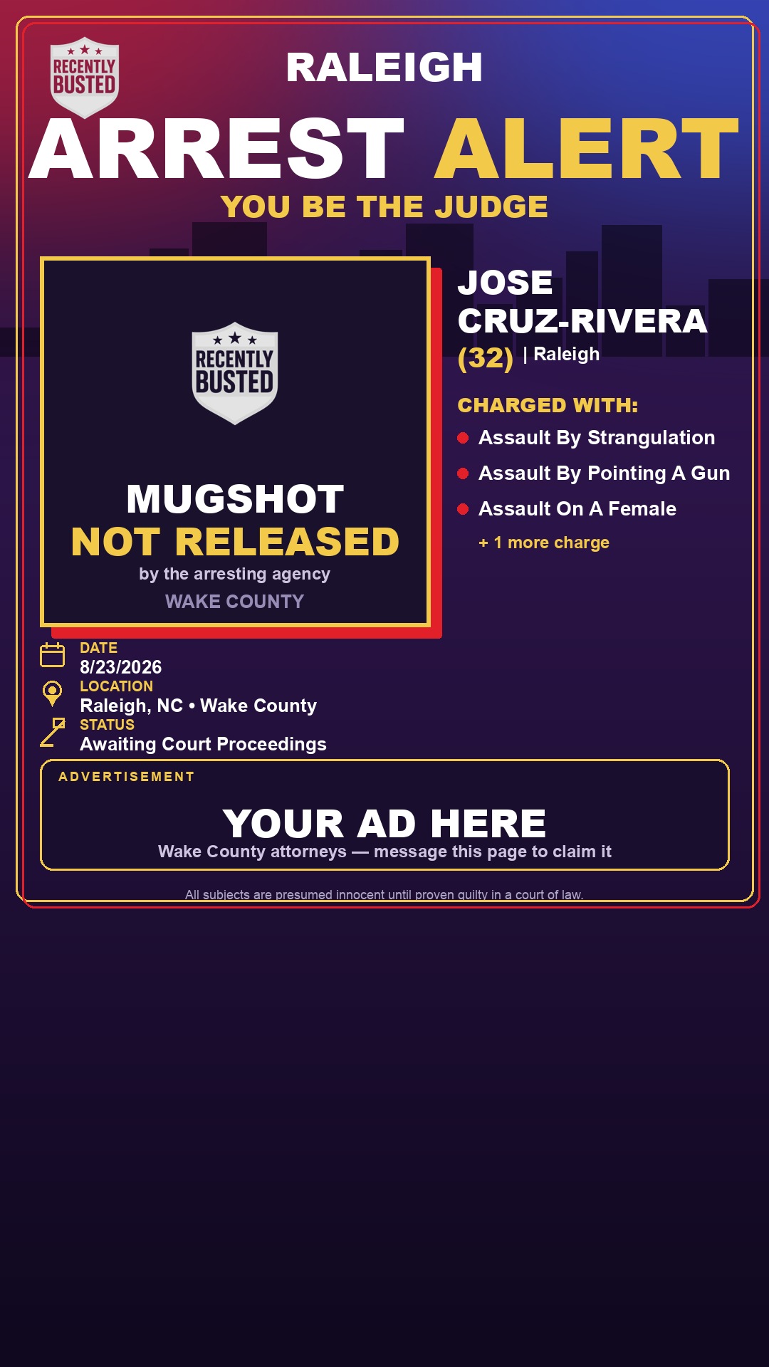 Arrest report - JOSE CRUZ-RIVERA