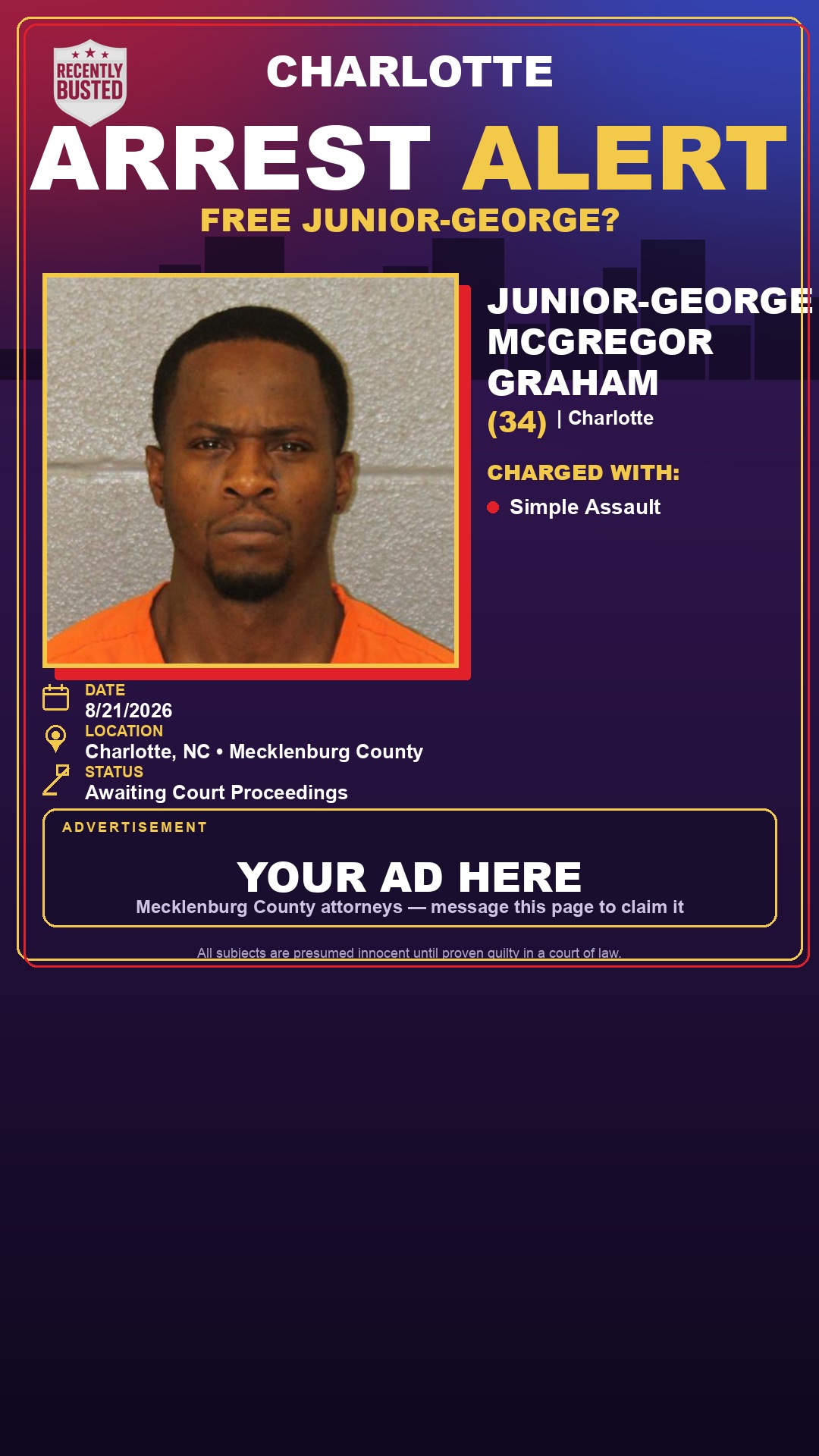 Arrest report - JUNIOR-GEORGE MCGREGOR GRAHAM