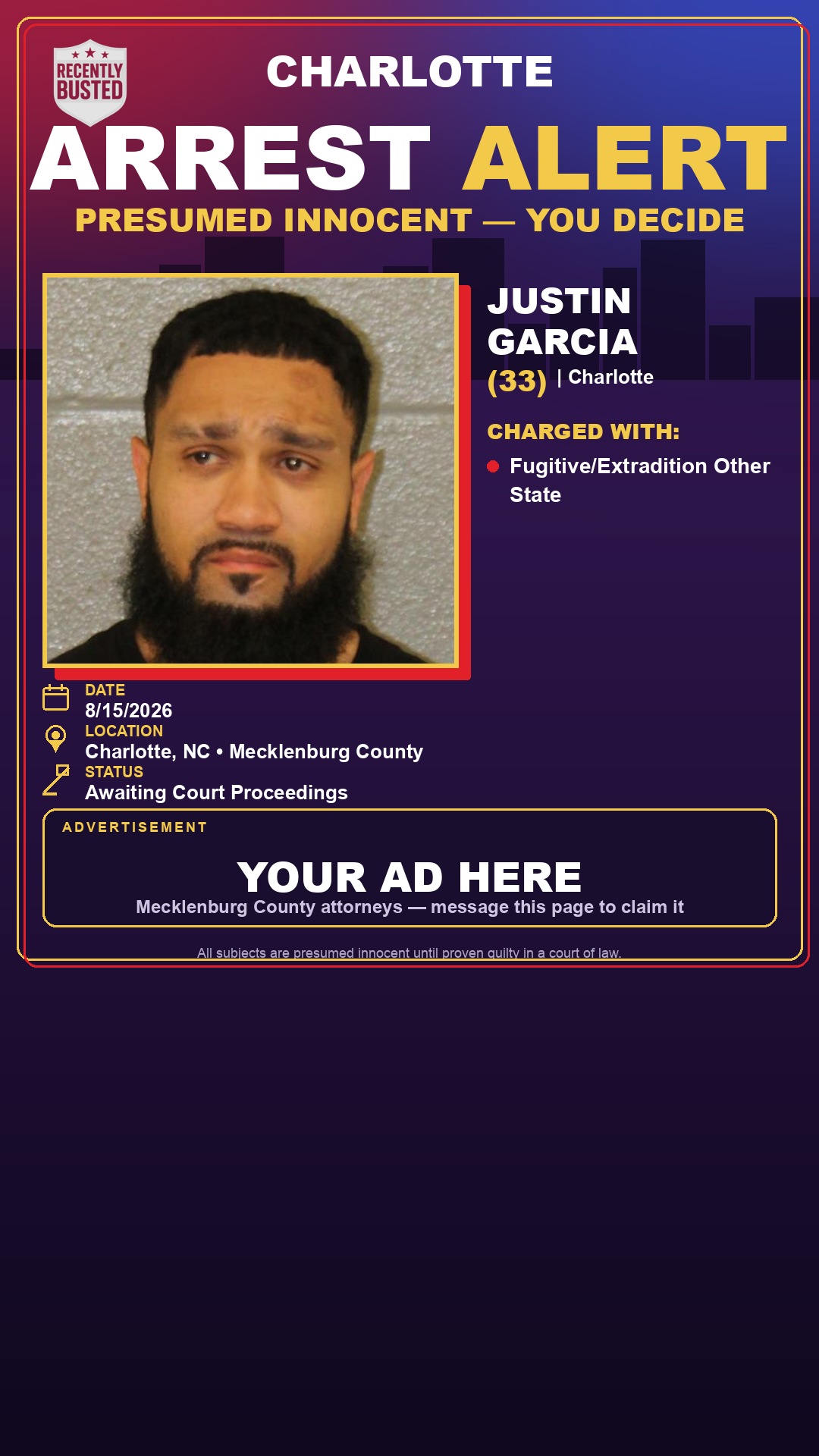 Arrest report - JUSTIN GARCIA