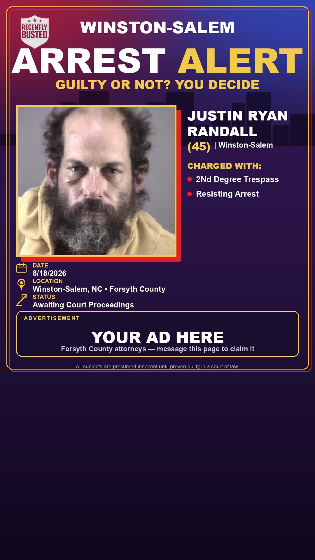 Arrest report - JUSTIN RYAN RANDALL