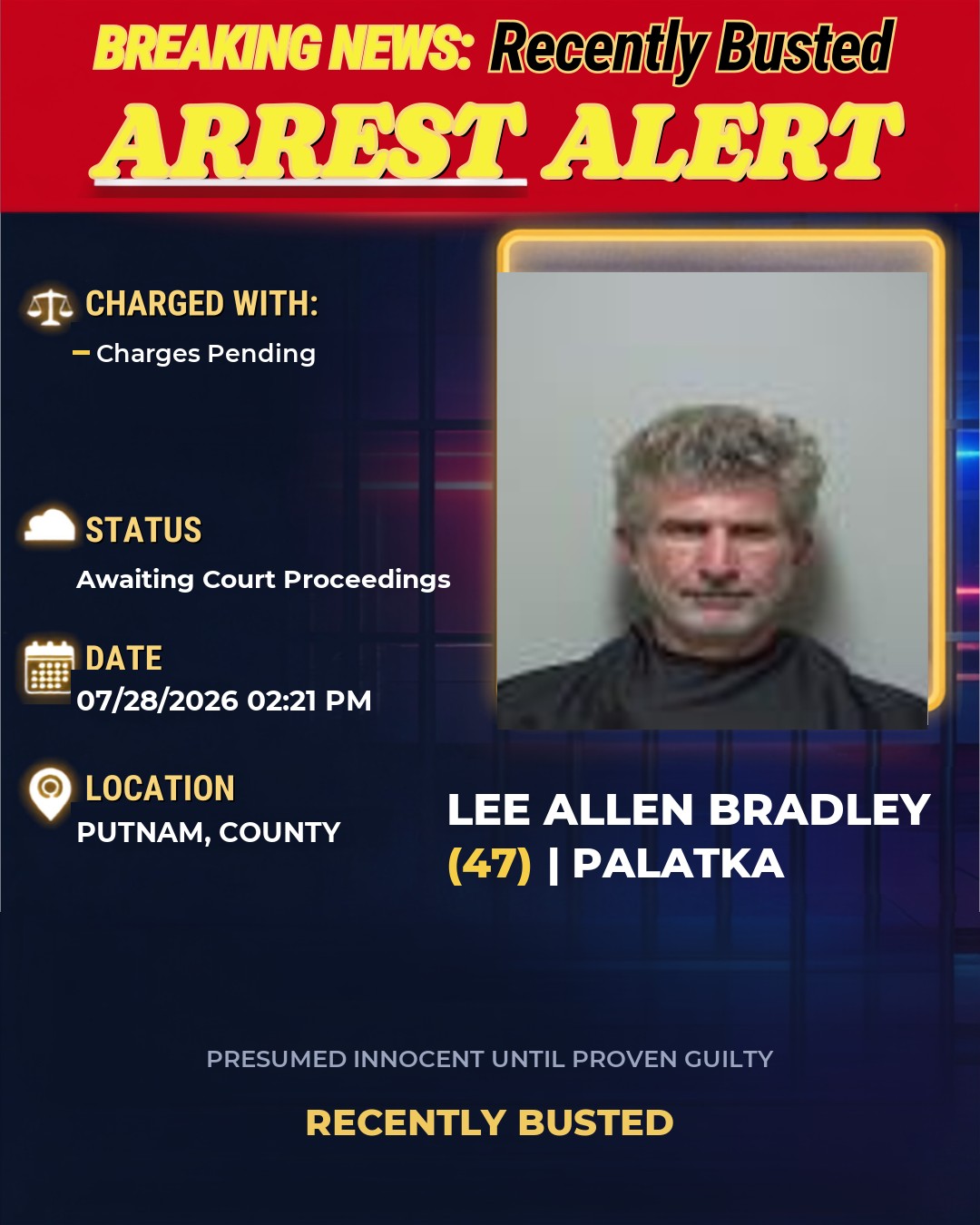 Lee Allen Bradley — arrest record card, Putnam County