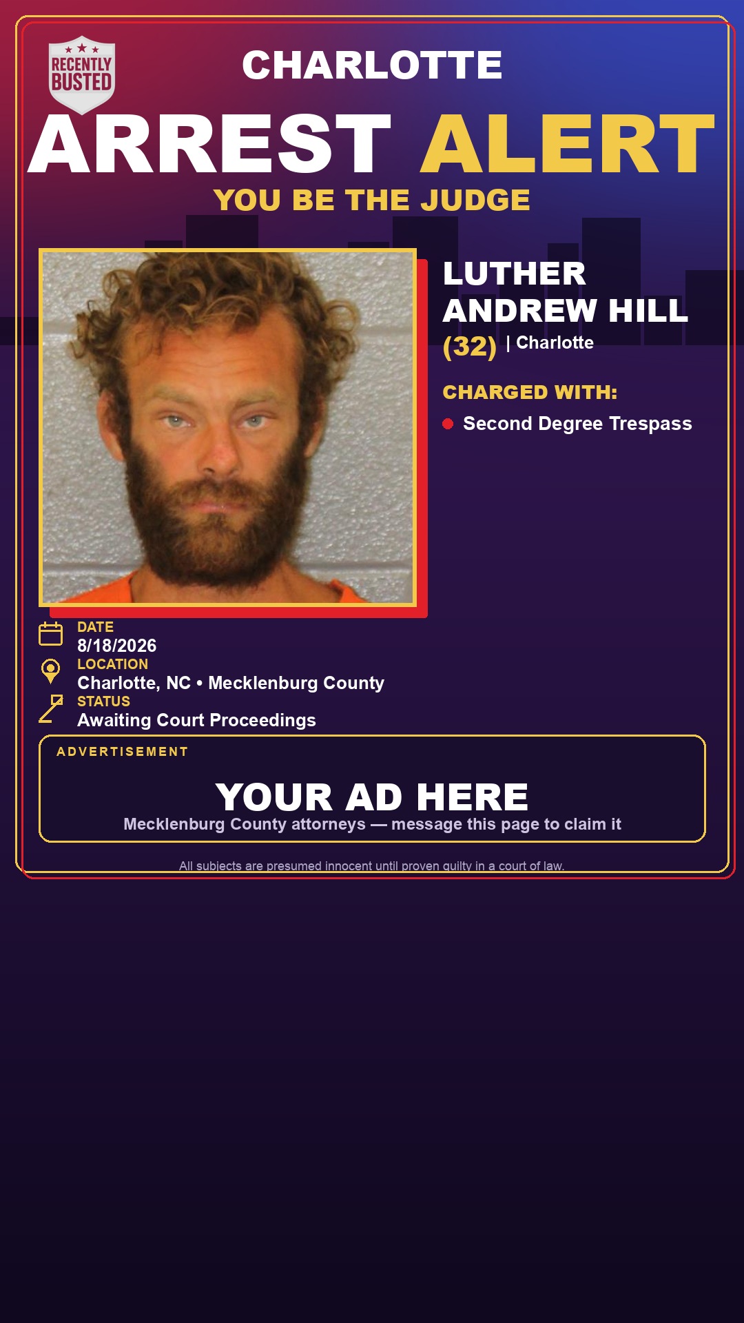 Arrest report - LUTHER ANDREW HILL