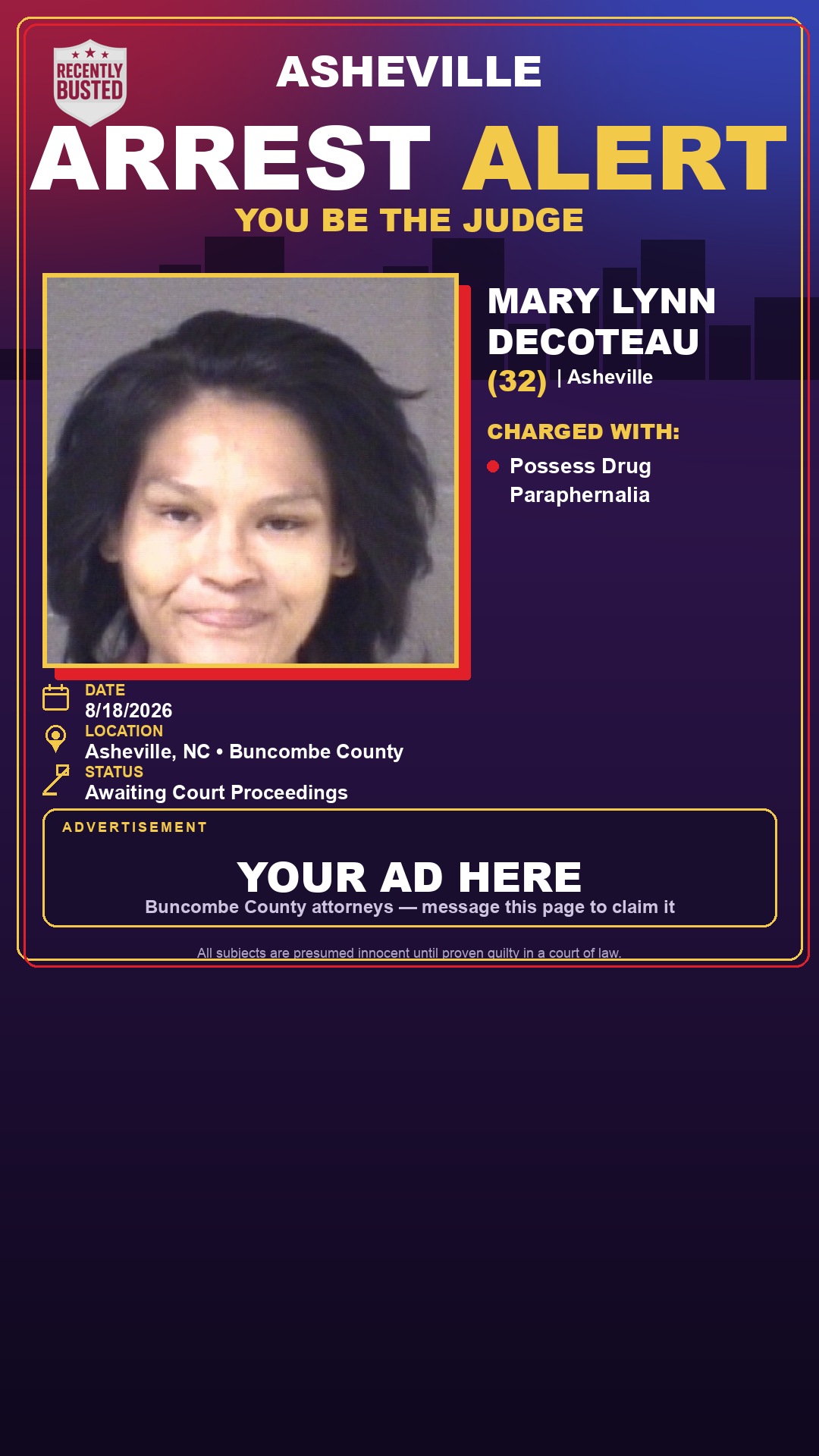 Arrest report - MARY LYNN DECOTEAU