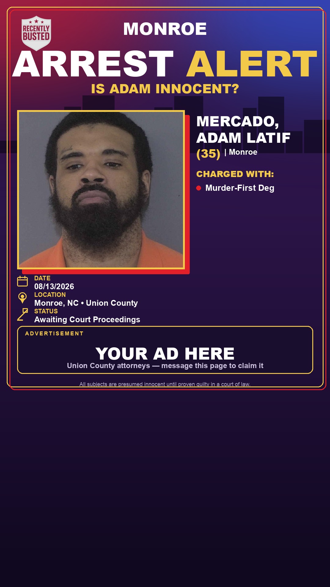 Arrest report - MERCADO, ADAM LATIF