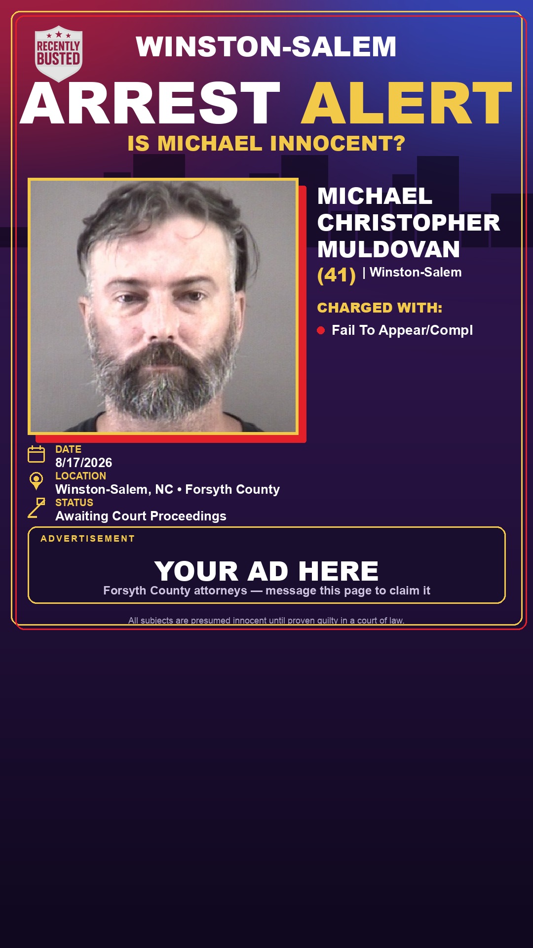 Arrest report - MICHAEL CHRISTOPHER MULDOVAN