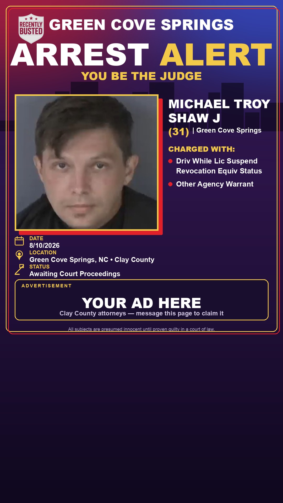 Arrest report - MICHAEL TROY SHAW J