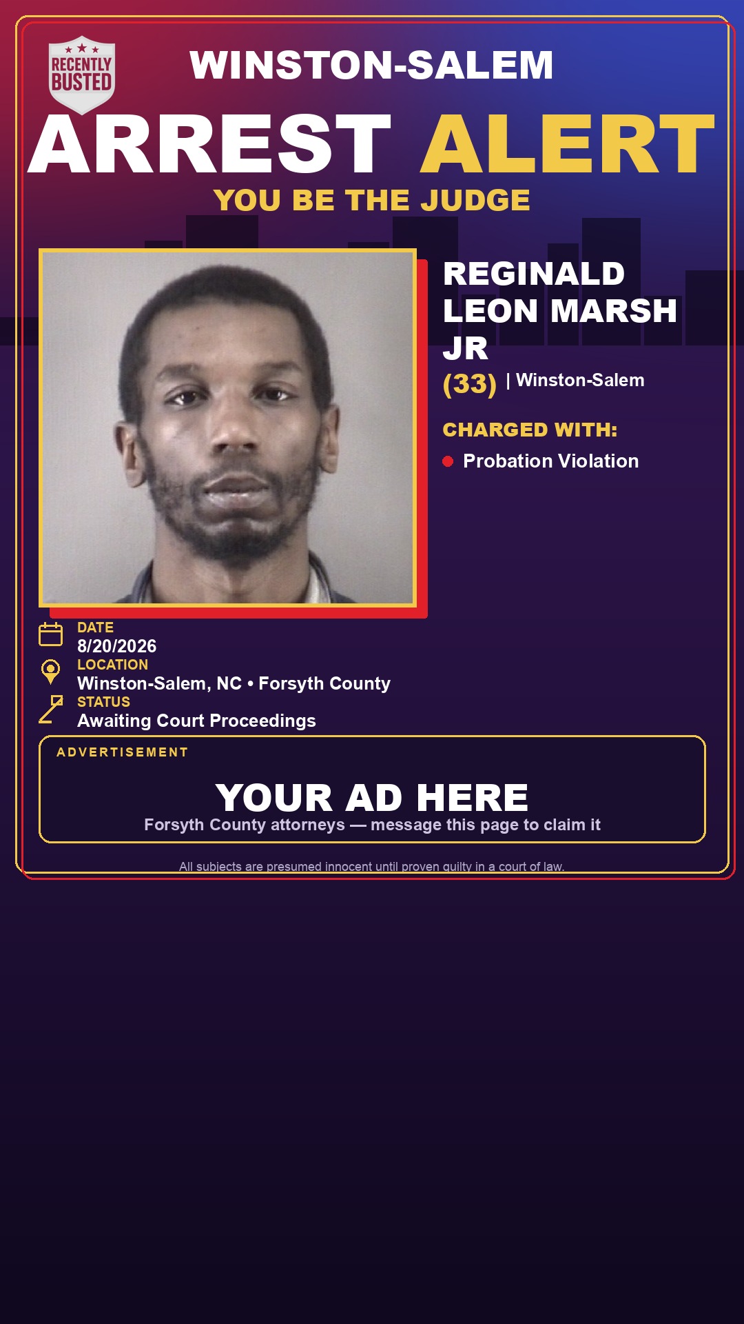 Arrest report - REGINALD LEON MARSH JR
