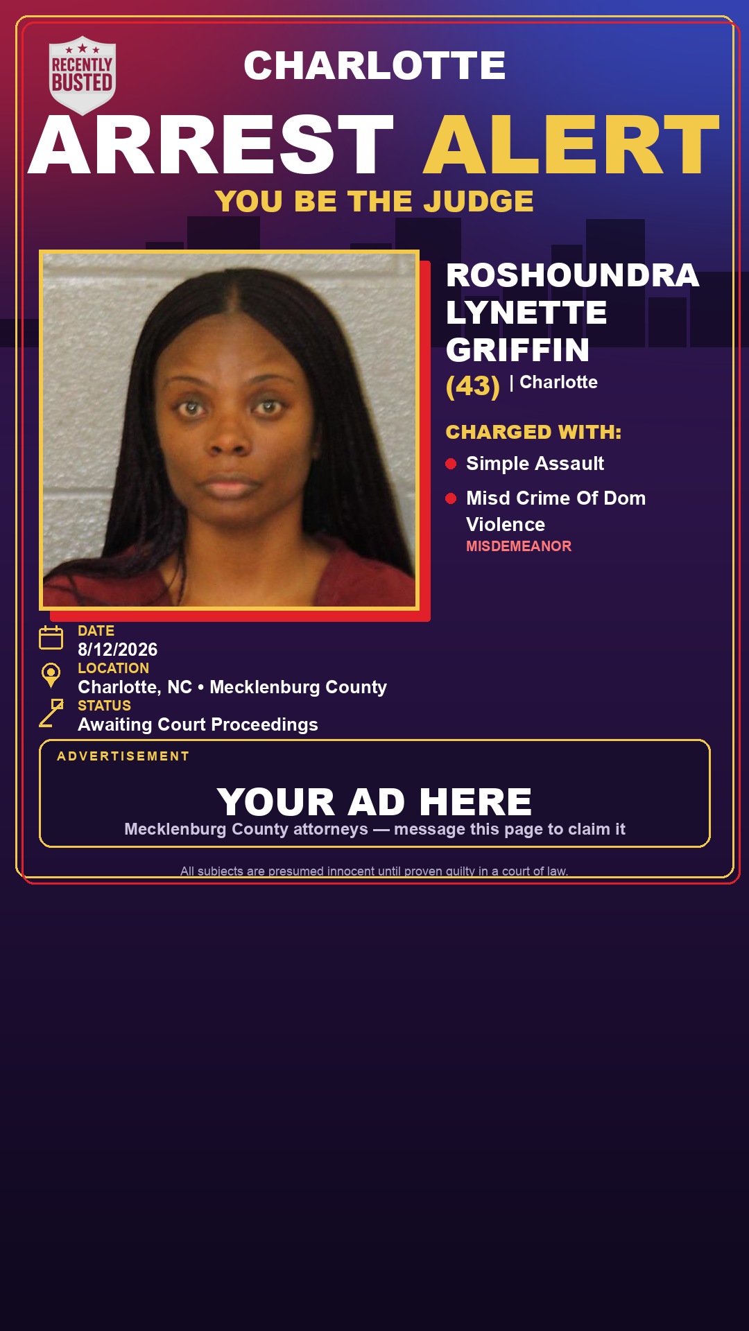 Arrest report - ROSHOUNDRA LYNETTE GRIFFIN