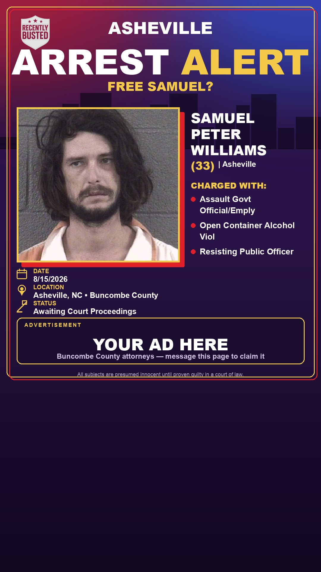 Arrest report - SAMUEL PETER WILLIAMS