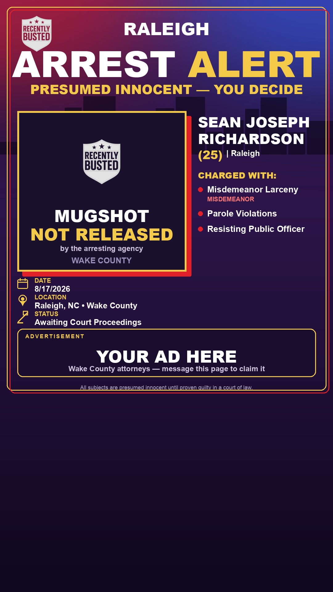 Arrest report - SEAN JOSEPH RICHARDSON
