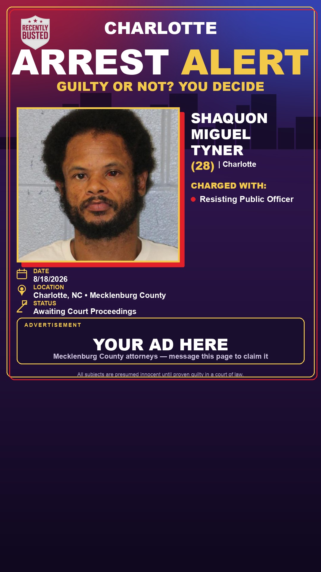Arrest report - SHAQUON MIGUEL TYNER