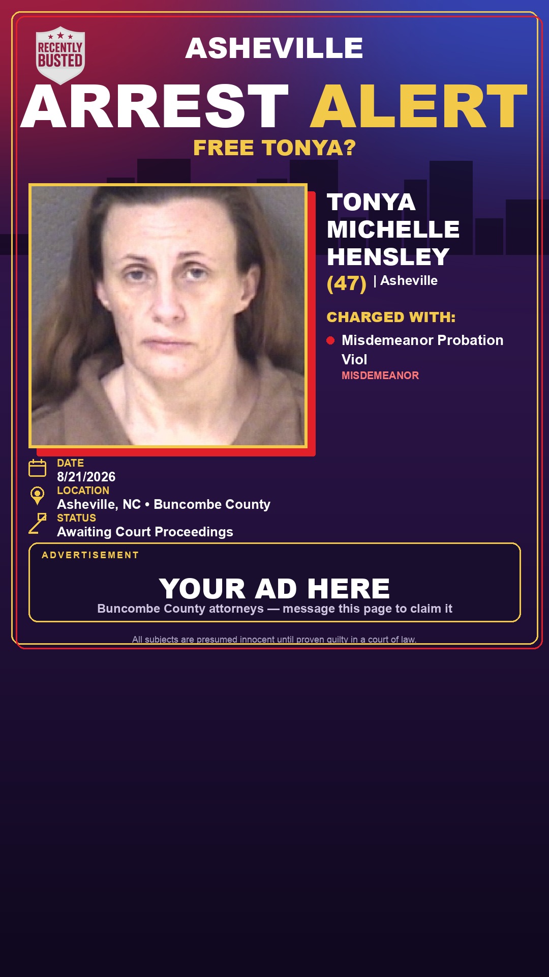 Arrest report - TONYA MICHELLE HENSLEY