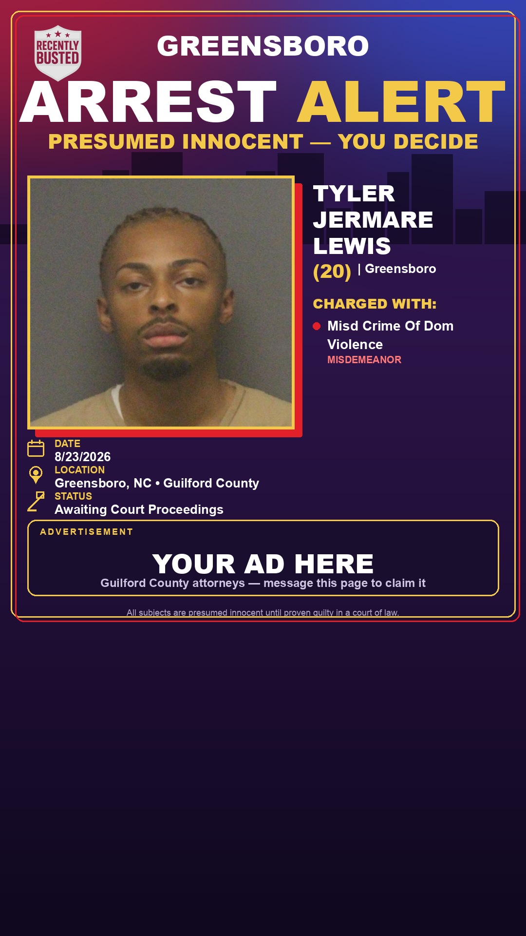 Arrest report - TYLER JERMARE LEWIS