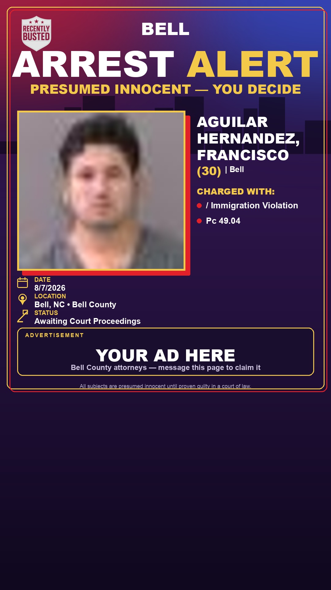 Arrest report - AGUILAR HERNANDEZ, FRANCISCO