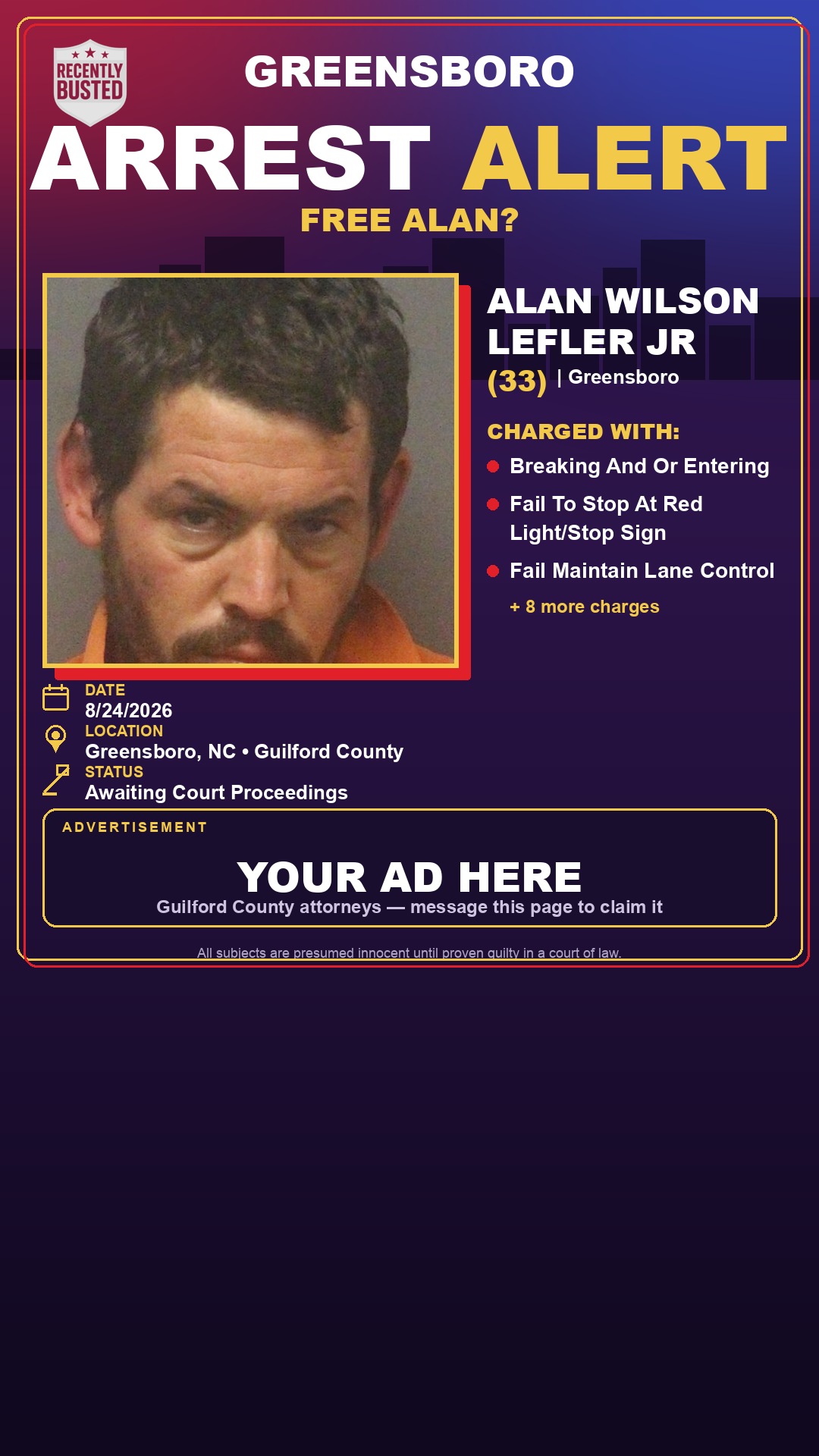 Arrest report - ALAN WILSON LEFLER JR
