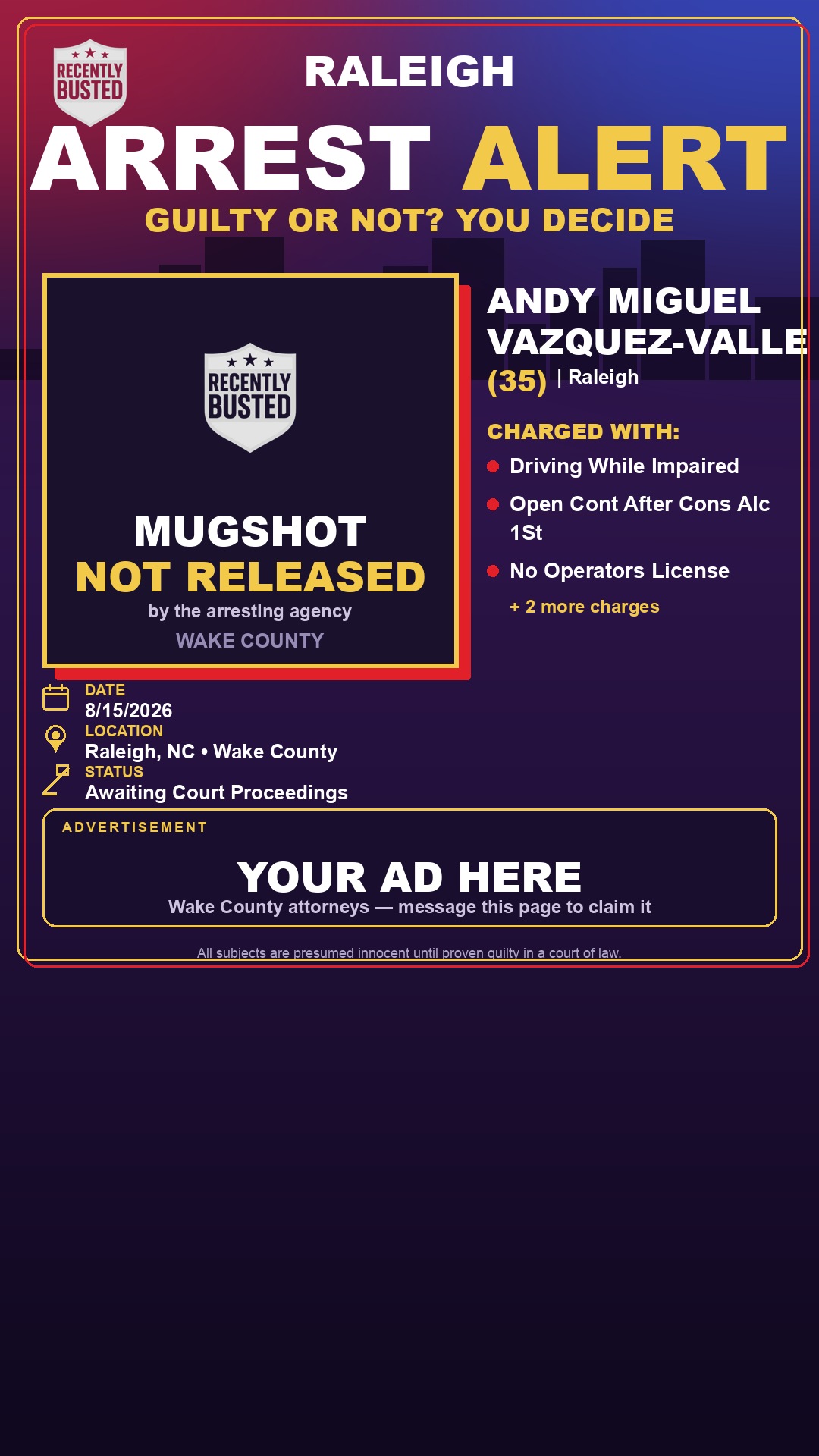 Arrest report - ANDY MIGUEL VAZQUEZ-VALLE