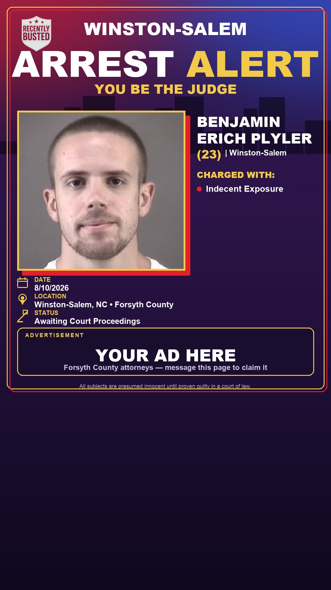 Arrest report - BENJAMIN ERICH PLYLER