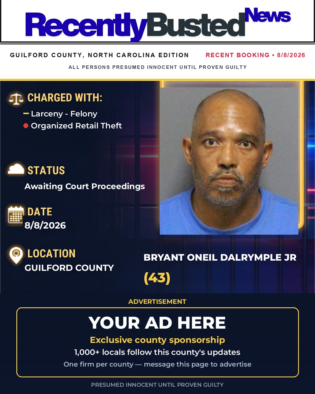Arrest report - BRYANT ONEIL DALRYMPLE JR