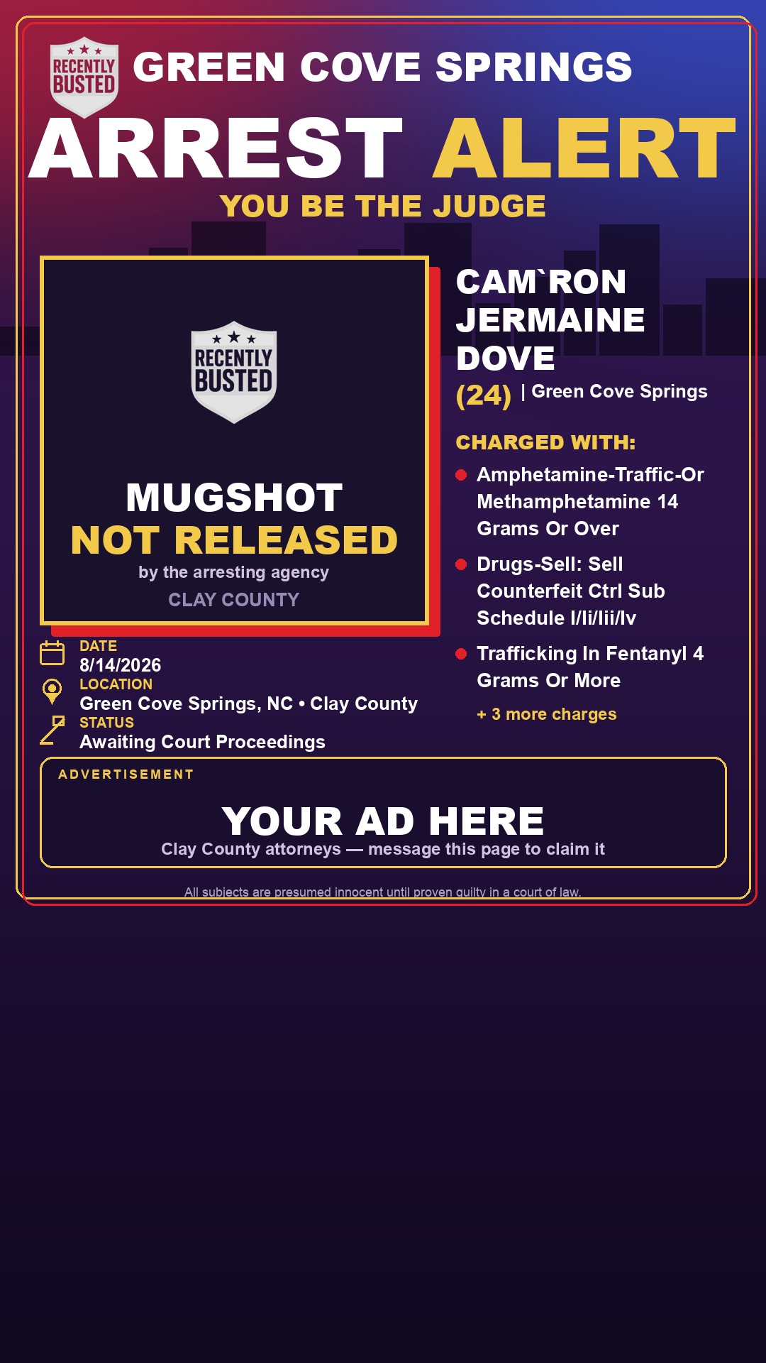 Arrest report - CAM`RON JERMAINE DOVE
