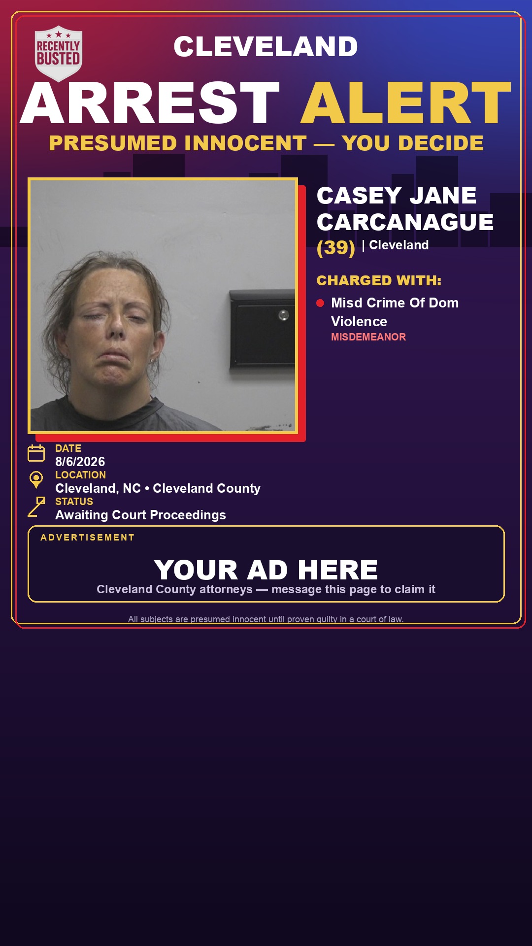Arrest report - CASEY JANE CARCANAGUE
