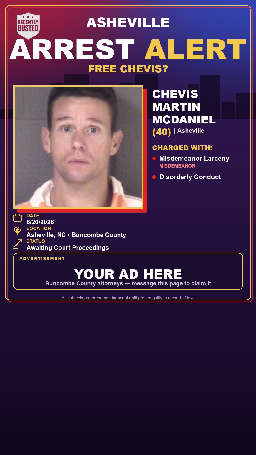Arrest report - CHEVIS MARTIN MCDANIEL
