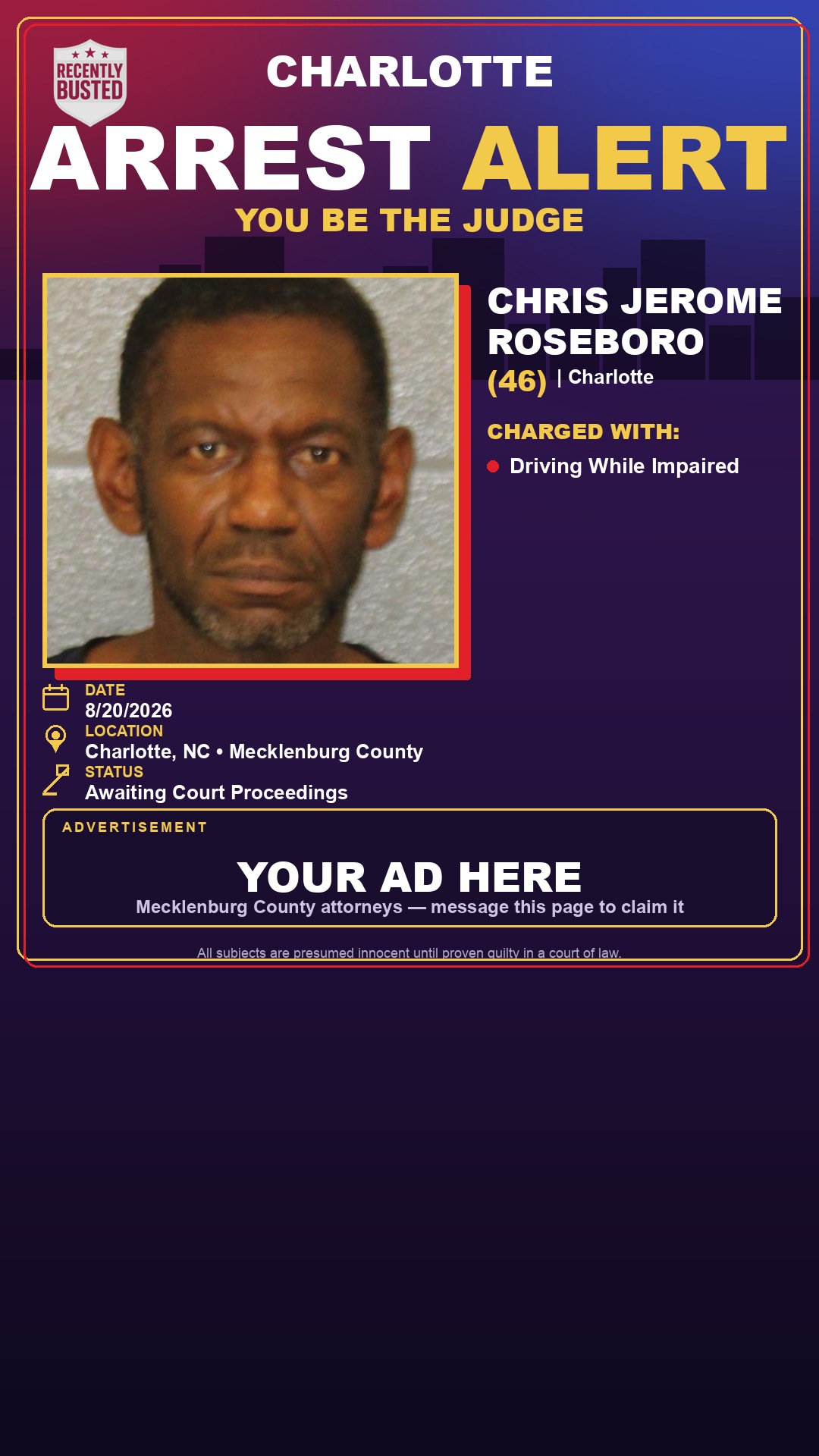 Arrest report - CHRIS JEROME ROSEBORO