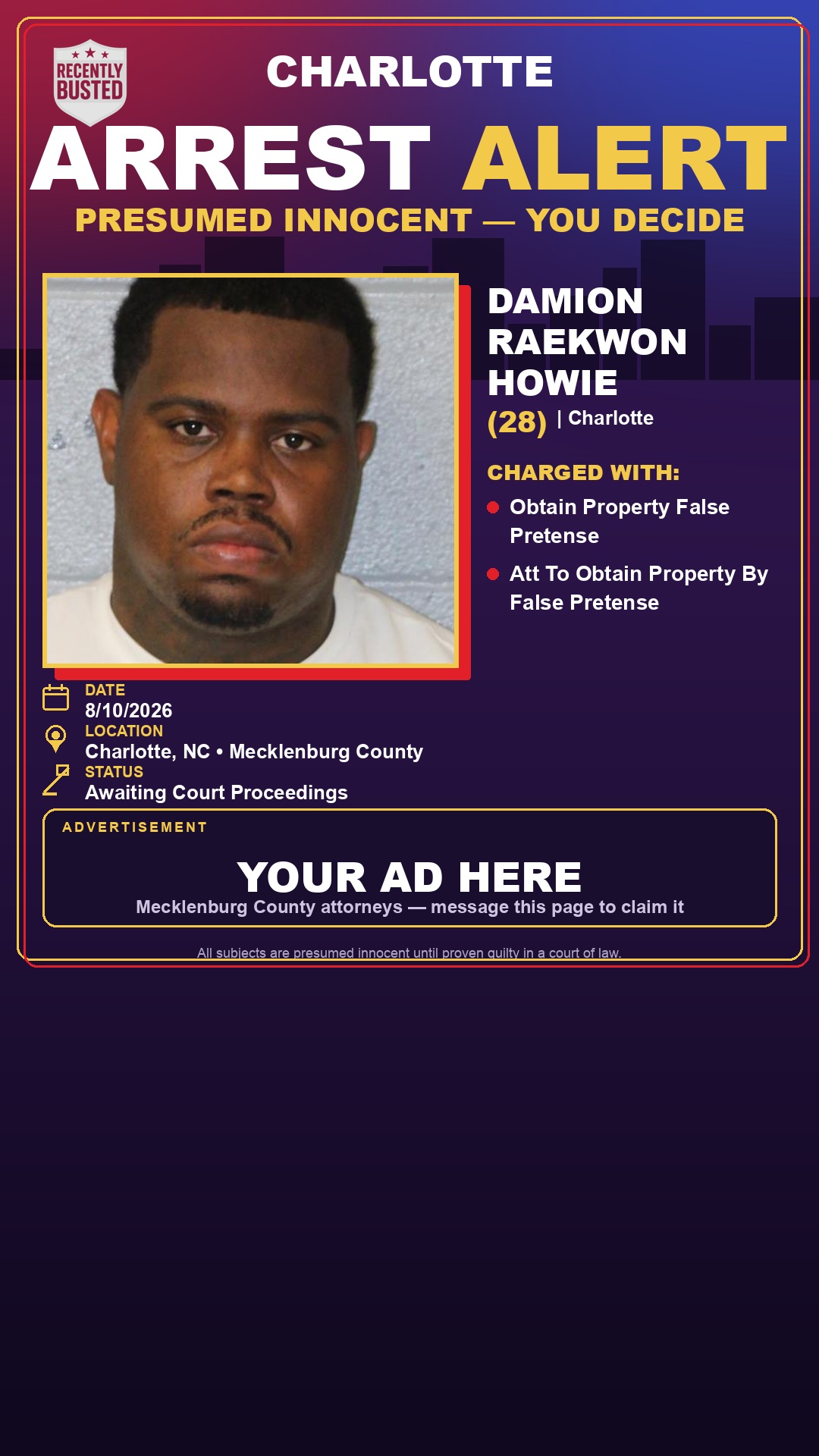 Arrest report - DAMION RAEKWON HOWIE