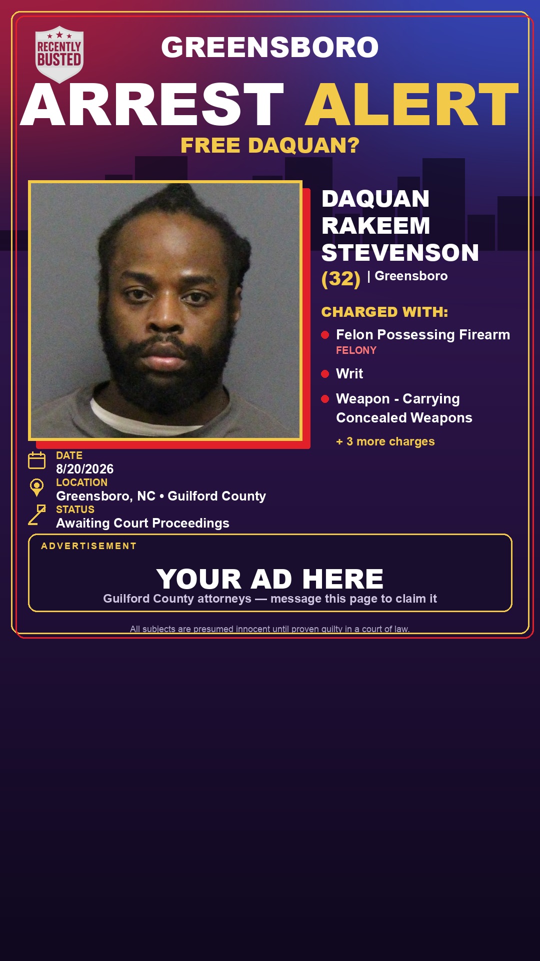 Arrest report - DAQUAN RAKEEM STEVENSON
