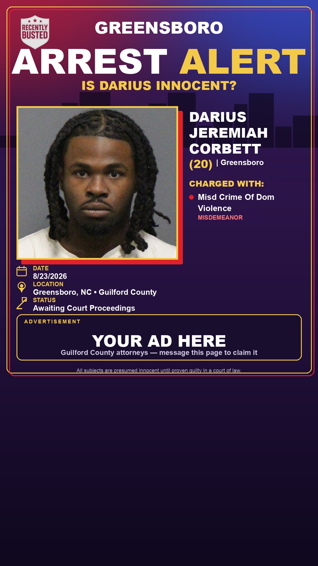 Arrest report - DARIUS JEREMIAH CORBETT