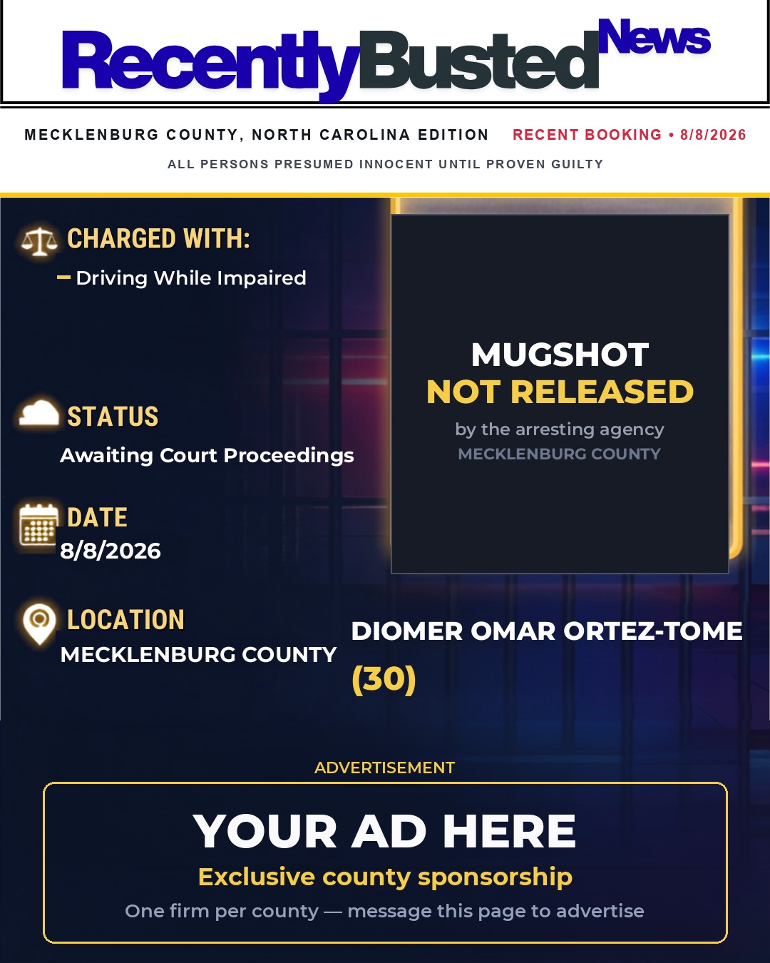 Arrest report - DIOMER OMAR ORTEZ-TOME